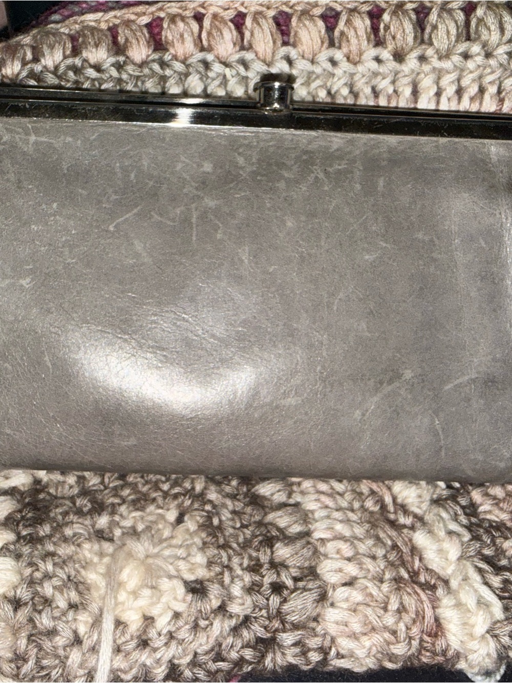 HOBO Gray Leather Frame Clutch